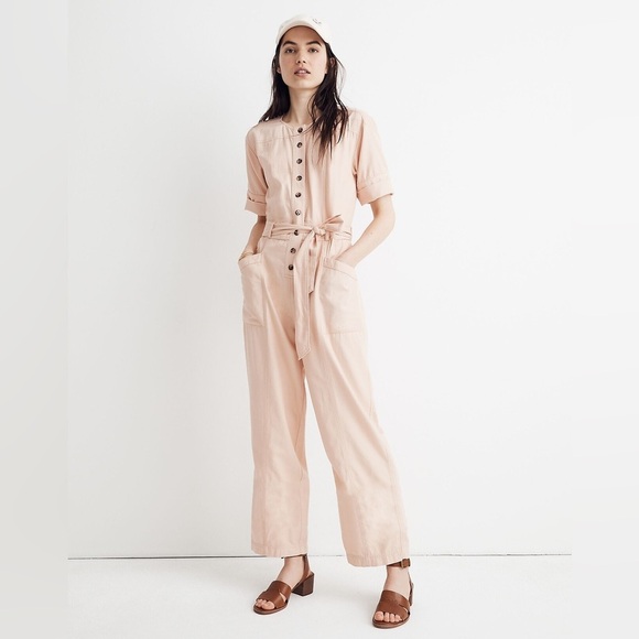 Madewell Top-Stitched Coverall Jumpsuit Blush Pink - Worn Once - Picture 1 of 16